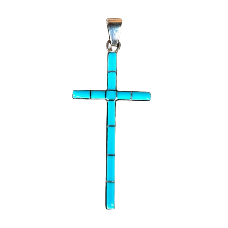 Turquoise Inlaid Sterling Silver Cross Pendant