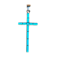Turquoise Inlaid Sterling Silver Cross Pendant
