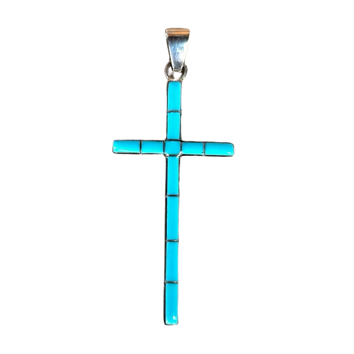 Turquoise Inlaid Sterling Silver Cross Pendant