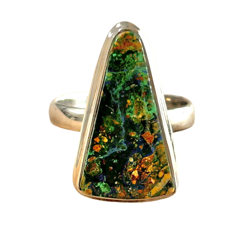 Malachite Azurite and Sterling Silver Ring (Size 8)