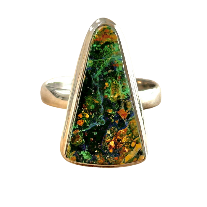 Malachite Azurite and Sterling Silver Ring (Size 8)