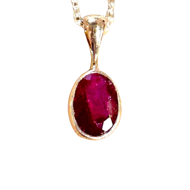 Ruby (Faceted) and Sterling Silver Pendant and Chain