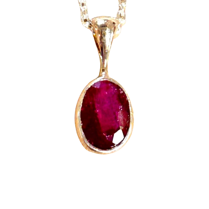 Ruby (Faceted) and Sterling Silver Pendant and Chain