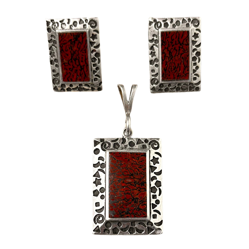 Dino Bone Earrings and Pendant Set