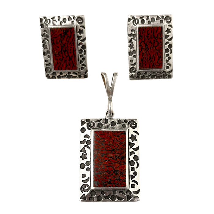 Dino Bone Earrings and Pendant Set