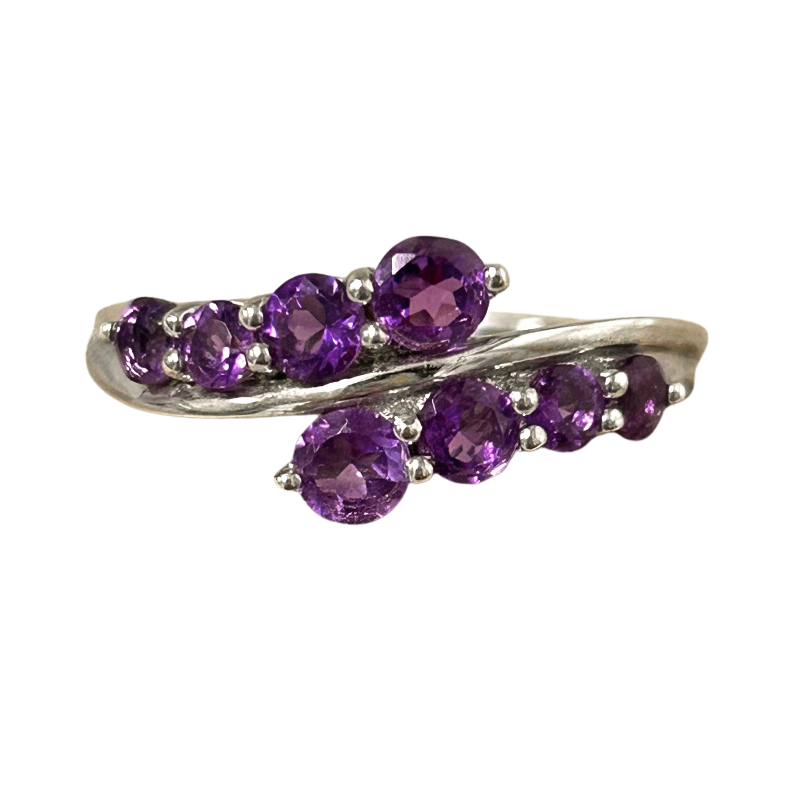 Amethyst Multistone Sterling Silver Ring (size 9)