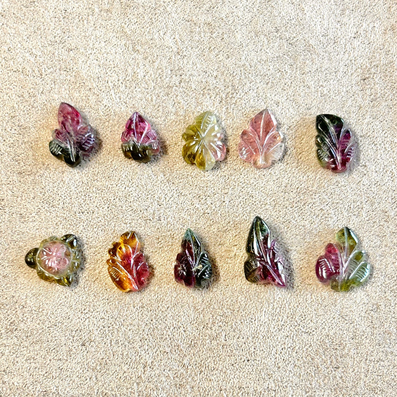 Tourmaline (Watermelon) Carved Leaves