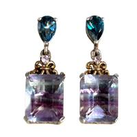 Fluorite and Blue Topaz Faceted Dangle Earrings
