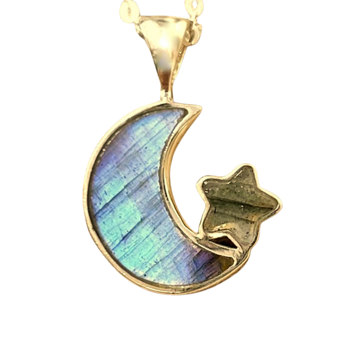 Labradorite (Moon and Star) and Sterling Silver Pendant on Chain
