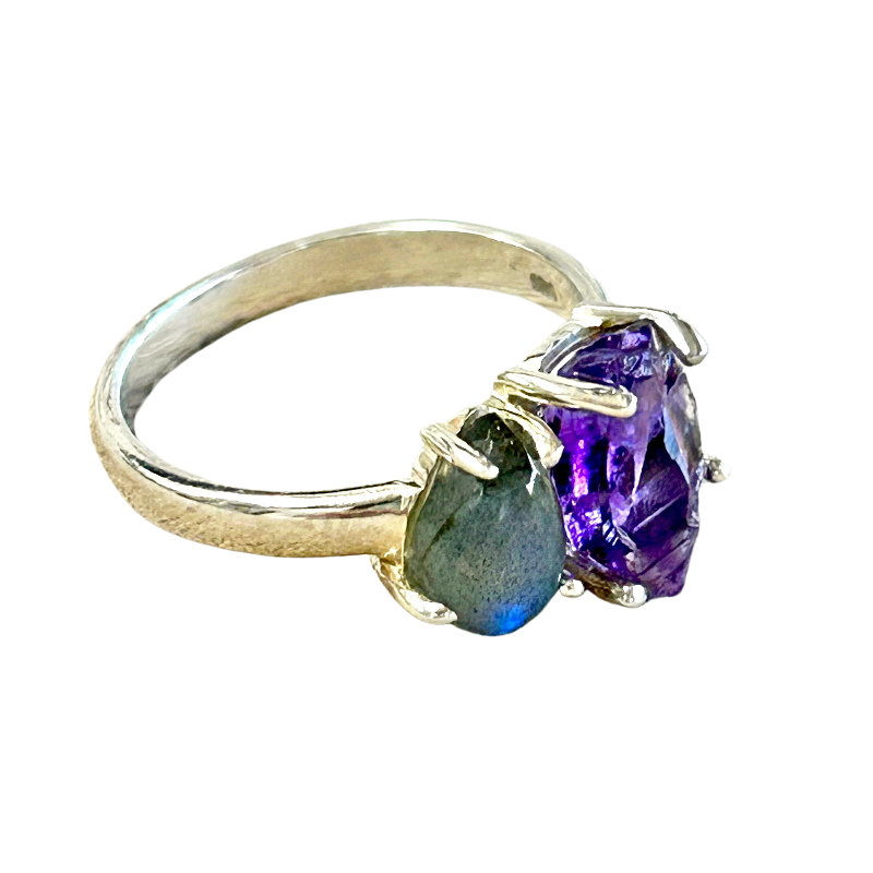 Amethyst and Labradorite Ring (Size 7)