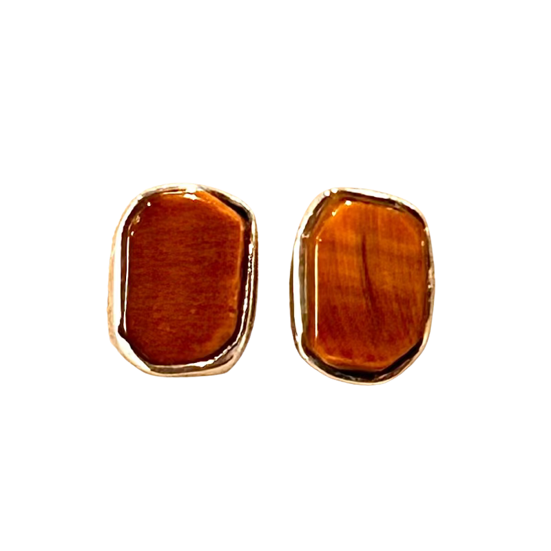 Tiger Eye Bezel Post Earrings