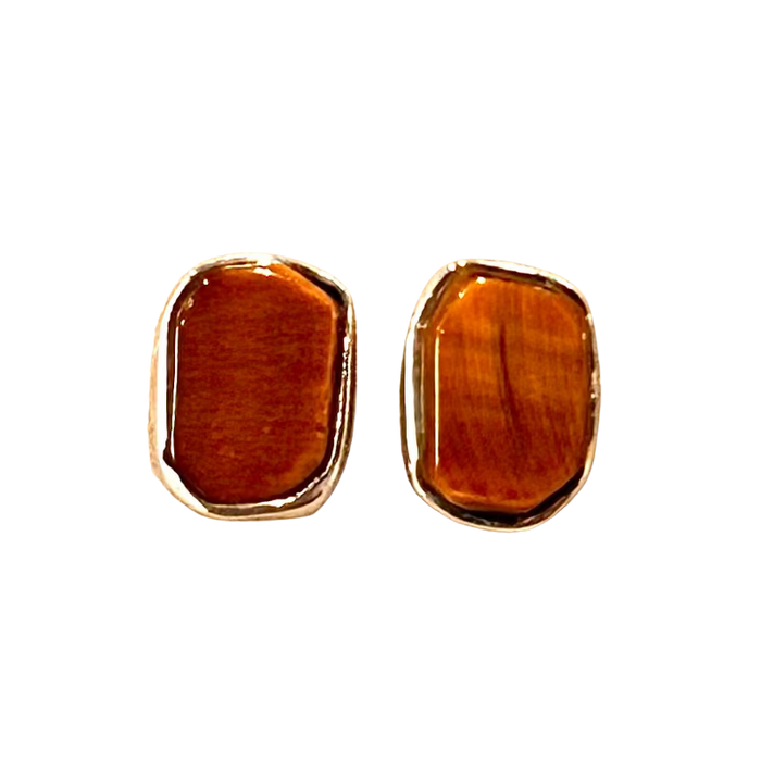 Tiger Eye Bezel Post Earrings