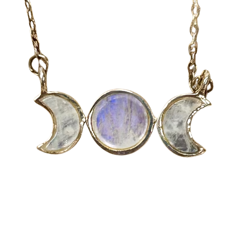 Moonstone (Rainbow) Moon Phases Pendant on Chain