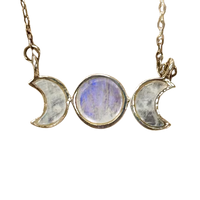 Moonstone (Rainbow) Moon Phases Pendant on Chain