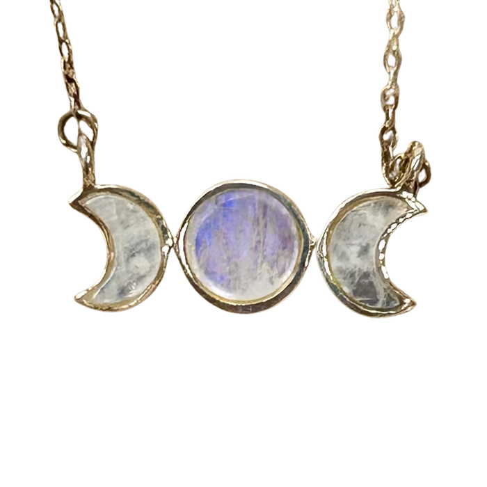 Moonstone (Rainbow) Moon Phases Pendant on Chain