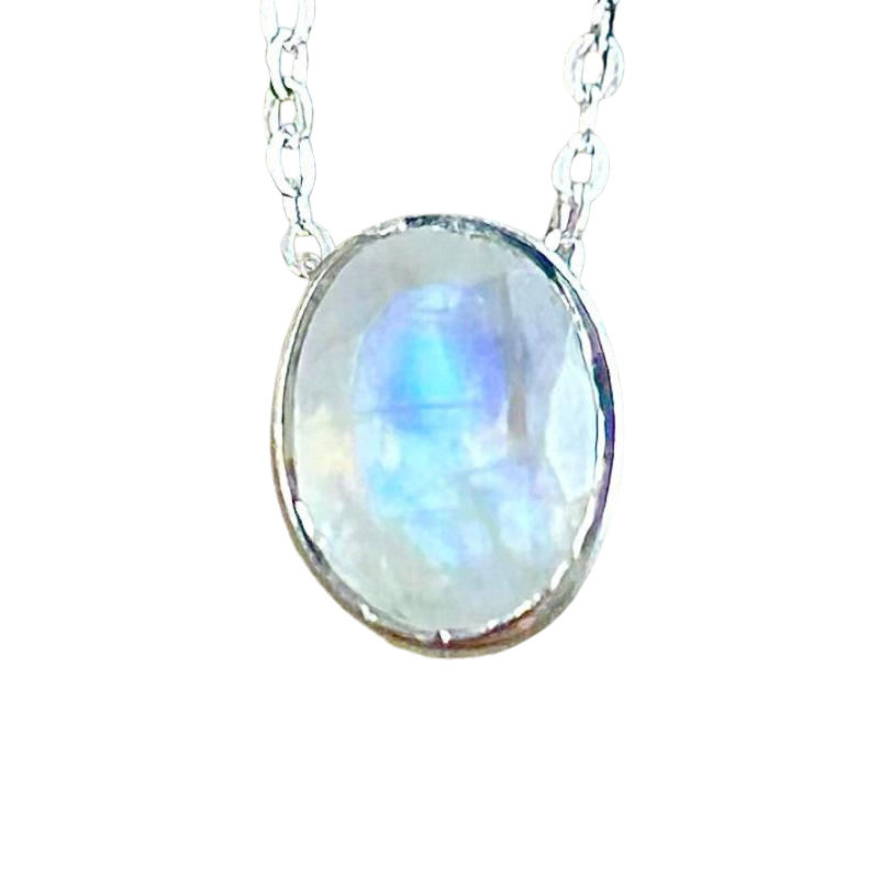 Moonstone (Faceted, Rainbow) and Sterling Silver Slider Necklace