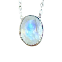 Moonstone (Faceted, Rainbow) and Sterling Silver Slider Necklace