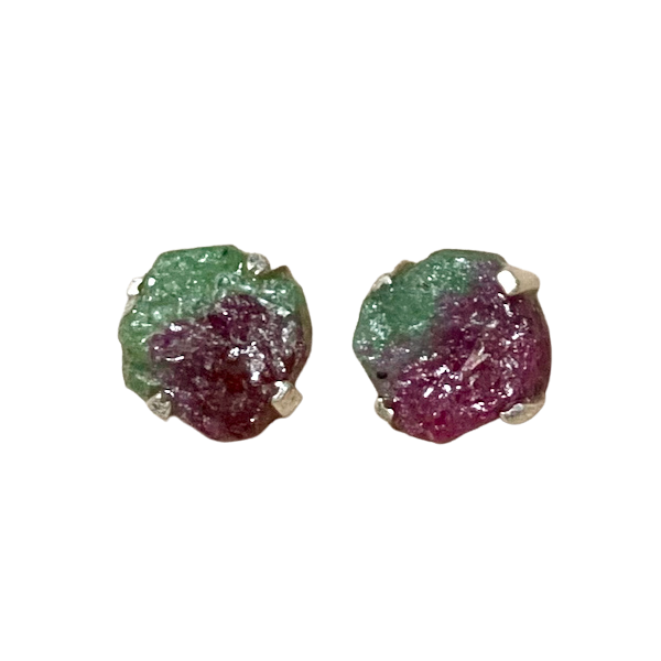 Ruby in Zoisite Rough Post Earrings