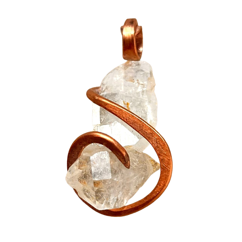 Quartz (Faden) and Copper Wire-Wrapped Pendant