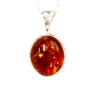 Amber Cabochon Pendant and Chain