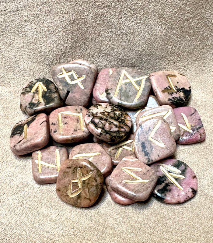 Rhodonite Rune Set