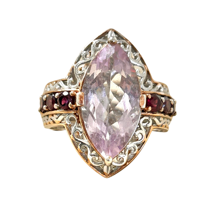 Amethyst (Rose) and Garnet Cocktail Ring (size 8)