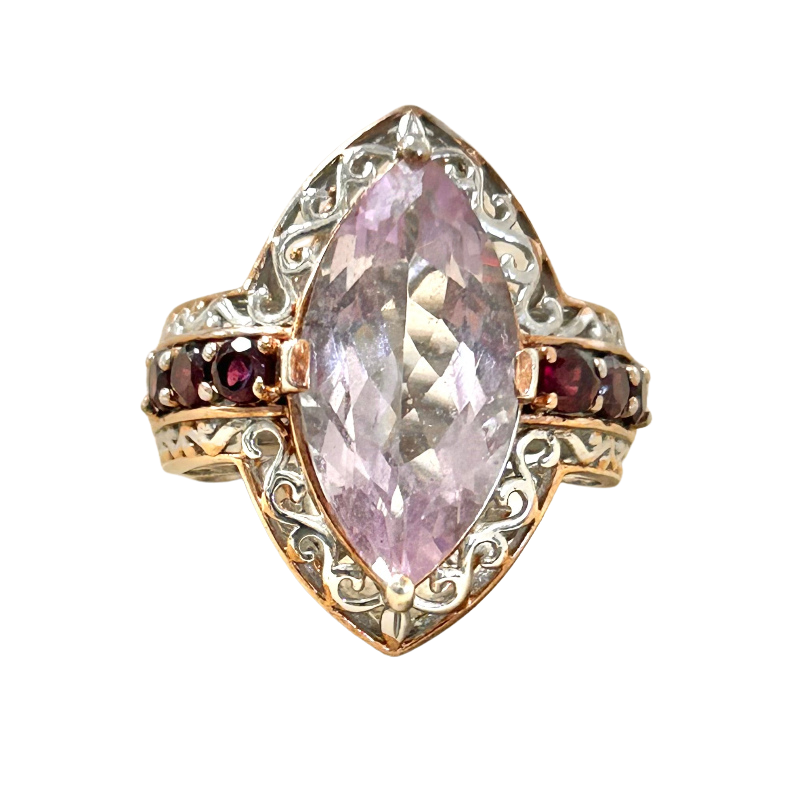 Amethyst (Rose) and Garnet Cocktail Ring (size 8)