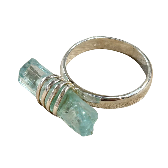 Aquamarine (Rough) Wrapped Ring (Size 8)