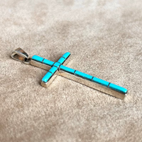 Turquoise Inlaid Sterling Silver Cross Pendant