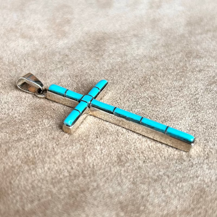 Turquoise Inlaid Sterling Silver Cross Pendant