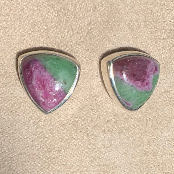 Ruby in Zoisite and Sterling Silver Post Earrings