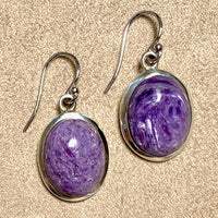 Charoite and Sterling Silver Dangle Earrings