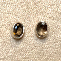 Smoky Quartz Oval Stud Earrings