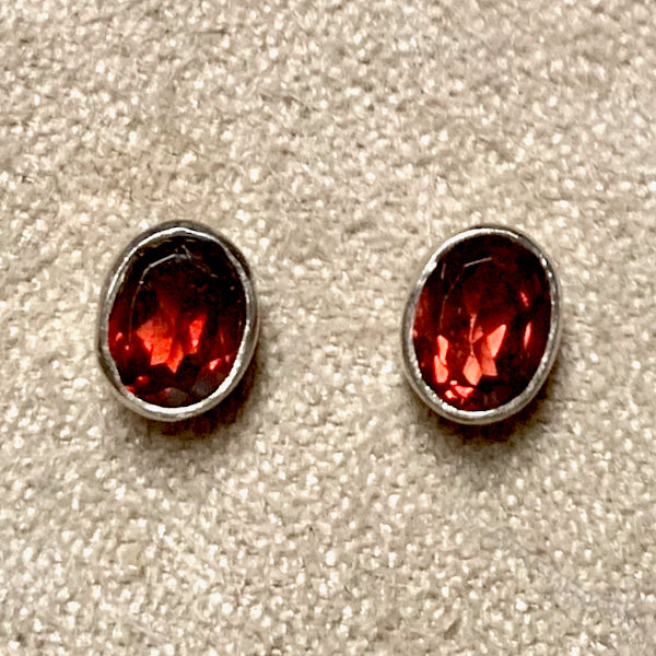 Garnet Oval Faceted Stud Earrings