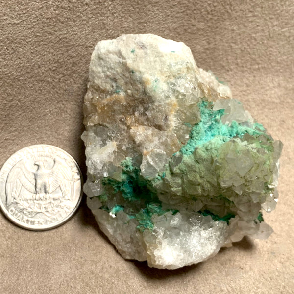 Brochantite with Cyanotrichite on Quartz (Socorro Co., New Mexico)
