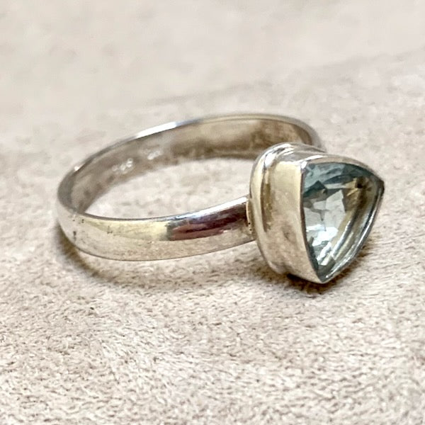 Aquamarine Faceted Triangular Ring (Size 9)