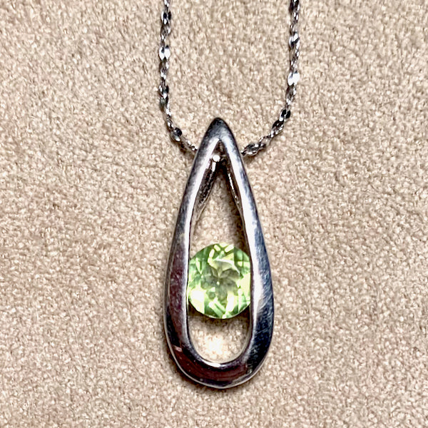 Peridot and Sterling Silver Pendant With Chain