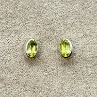 Peridot Oval Faceted Bezel-set Post Earrings