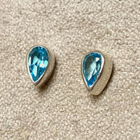 Swiss Blue Topaz Tear Drop Stud Earrings