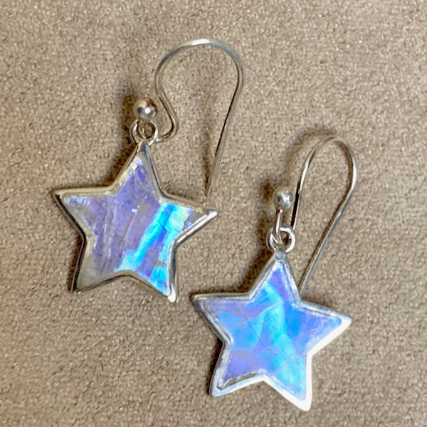 Rainbow Moonstone Star Earrings