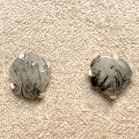 Quartz with Black Tourmaline Rough Stud Earrings