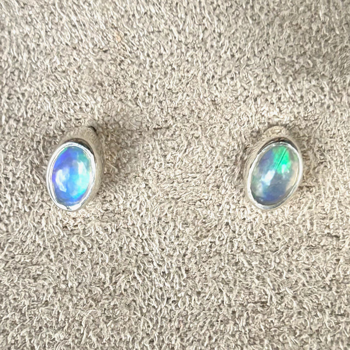 Opal Oval Stud Earrings (Bezel-set)
