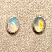 Opal and Sterling Silver Post Earrings