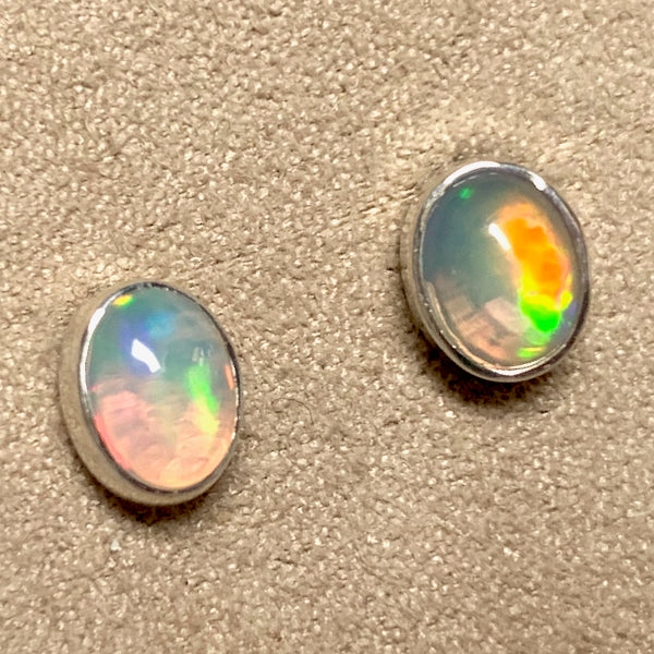 Opal and Sterling Silver Post Earrings