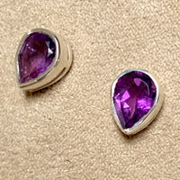 Amethyst Tear-drop Post Earrings