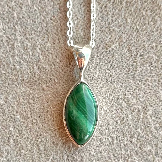 Malachite and Sterling Silver Pendant on Chain