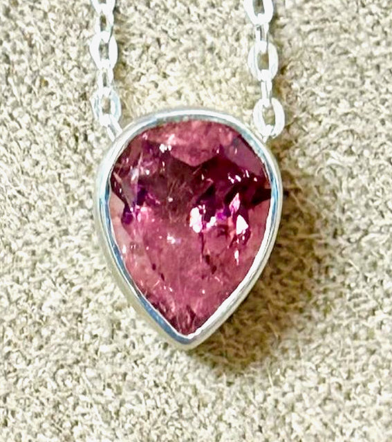 Tourmaline (Pink) & Sterling Silver Slide Necklace