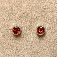Garnet  Round Faceted Post Earrings