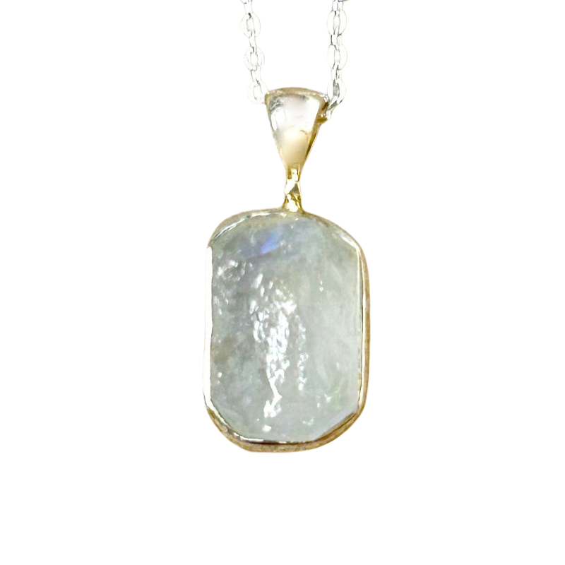 Moonstone (Rainbow) and Sterling Silver Pendant on Chain