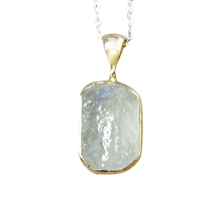 Moonstone (Rainbow) and Sterling Silver Pendant on Chain